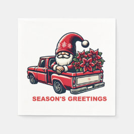 Säsongens hälsningar Poinsettia Gnome i Röda Lastb Pappersservett