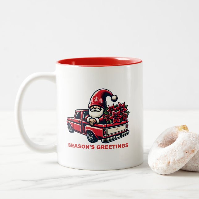 Säsongens hälsningar Poinsettia Gnome i Röda Lastb Två-Tonad Mugg (Med munk)