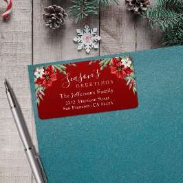Säsongens hälsningar Poinsettia Röda julen Adressetikett