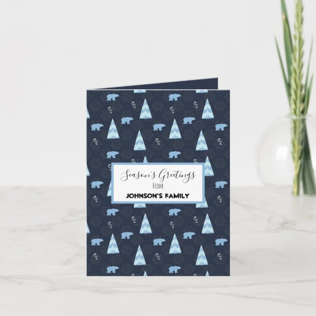 Säsongens hälsningar polarna bär mönster mörk blåt helgkort (Framsida)