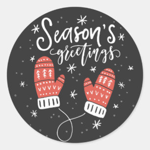 Säsongens hälsningar Red Mittens Helgdag Sticker Runt Klistermärke