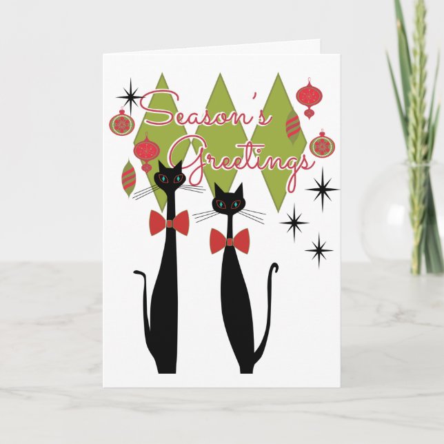 Säsongens hälsningar Retro MCM Coola Kat jul Helgkort (Framsida)