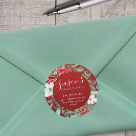 Säsongens hälsningar Röd jul Runt Klistermärke