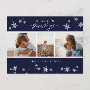 Säsongens hälsningar Snowflake Photo Collage Blue Helg Vykort