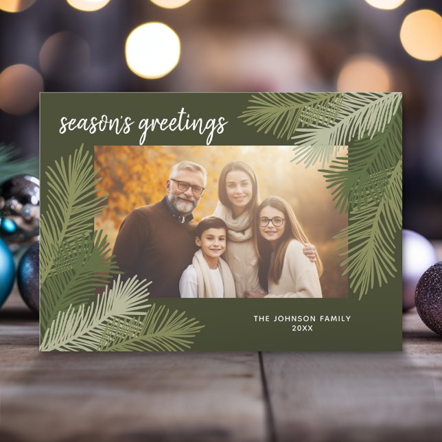 Säsongens hälsningar Viktigt Grenar Modern foto Julkort (Modern Christmas Photo Greeting Card)