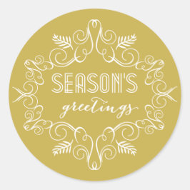 Säsongens hälsningar Vintage Deco Foliage Helgdag Runt Klistermärke