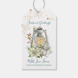 Säsongens hälsningar White Poinsettia Family Namn Presentetikett