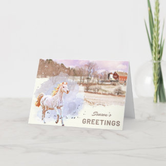 Säsongens hälsningsfras (Winter Horse Farm Card) Tack Kort