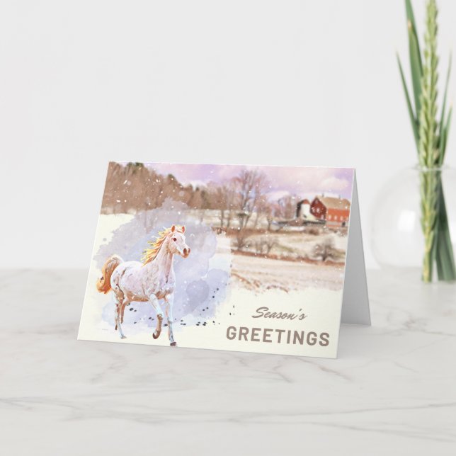Säsongens hälsningsfras (Winter Horse Farm Card) Tack Kort (Framsida)