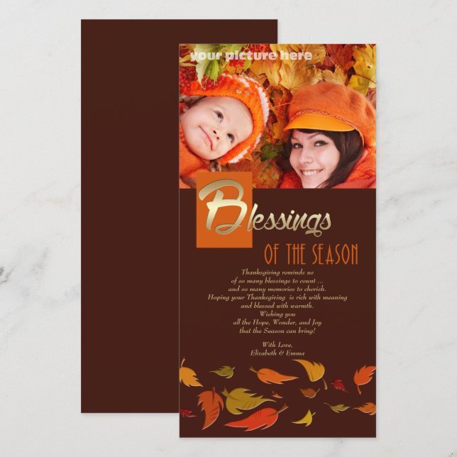 Säsongens välsignelse. Thanksgivingens fotokort Julkort (Fram/baksida)