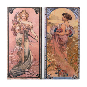 Säsongerna (Vår, sommar) Alphonse Mucha Kakelplatta