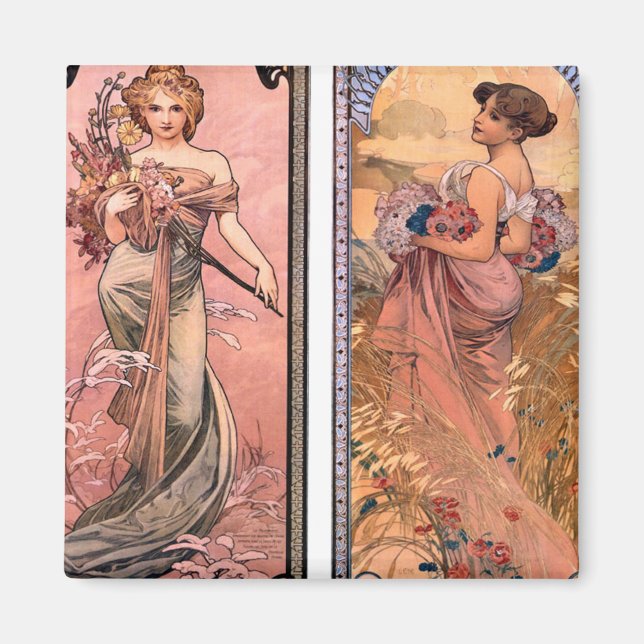 Säsongerna (Vår, sommar) Alphonse Mucha Magnet (Framsidan)