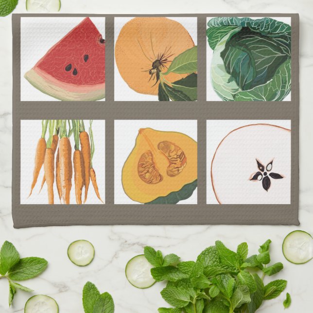 Säsongfrukt- och grönsakkökshandduk kökshandduk (Vikta)