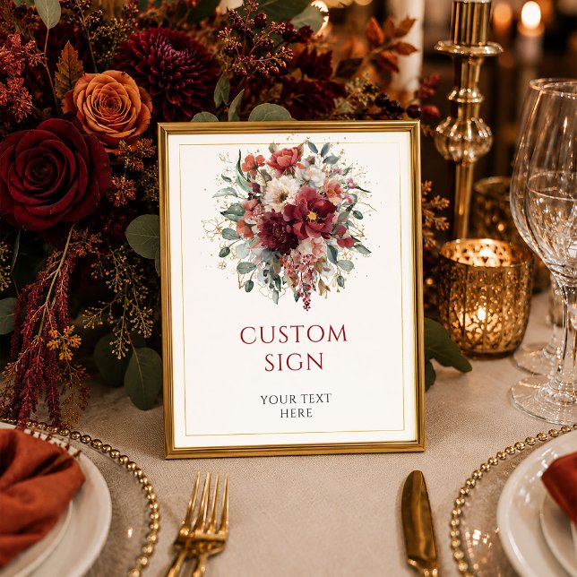 Säsongsbetonad Burgundy Guld Blommig Bohemsk anpas Poster (Seasonal Burgundy Gold Floral Bohemian custom 8x10 sign

)