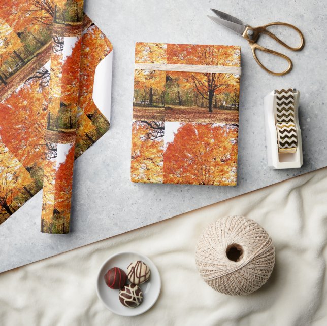 Säsongsbetonad höst lönnlövträd / Orange blad Presentpapper (Hantverk)