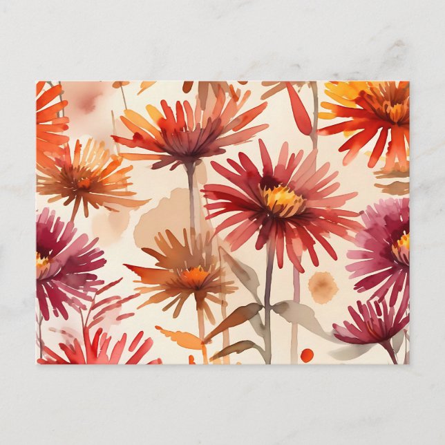 Säsongsbetonad hösträdgård med Aster-blommor Vykort (Framsida)