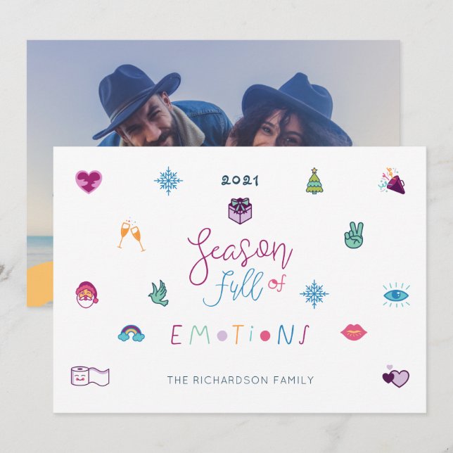 Säsongsfoto för Känslor Roligt Jul Emoji Photo Julkort (Fram/baksida)