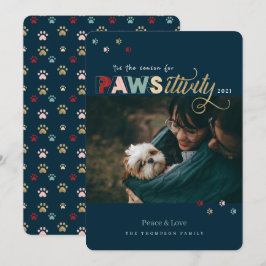 Säsongsfoto för Pawsitivity Navy Blue Pet Hund Julkort