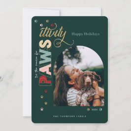 Säsongsfoto för Pawsitivity Roligt Grönt Pet Hund Julkort