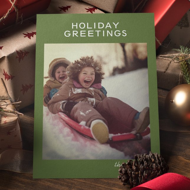 Säsongsfoto med Hälsning Modern Minimalist Namntec Julkort (Skapare uppladdad)