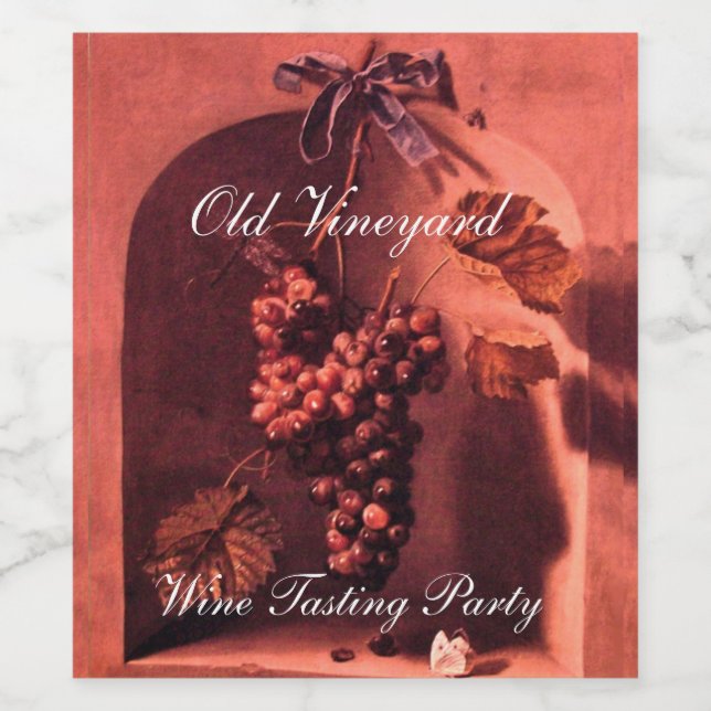 SÄSONGSFRUKTANS VÄLSTÅND/DRUVOR,BLÅS Rosa Vinflaska Etikett (Singel etikett)