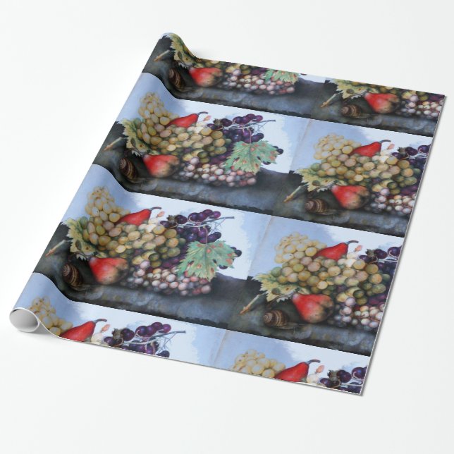 SÄSONGSFRUKTER/RÖDA VITA-DRUVOR OCH PÄRON PRESENTPAPPER (Utrullad)