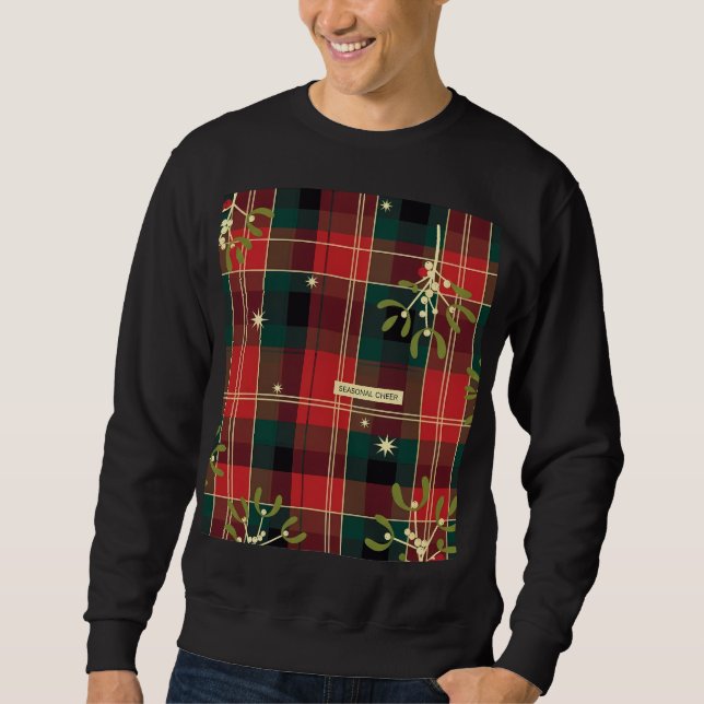 Säsongsglädje (1) Tartan Julmönster Lång Ärmad Tröja (Framsida)