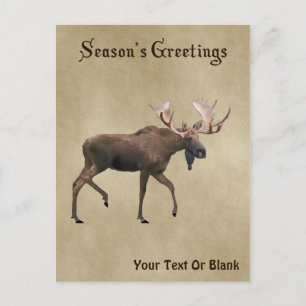 Säsongshälsningar - Bull Moose på gammal Papper Vykort