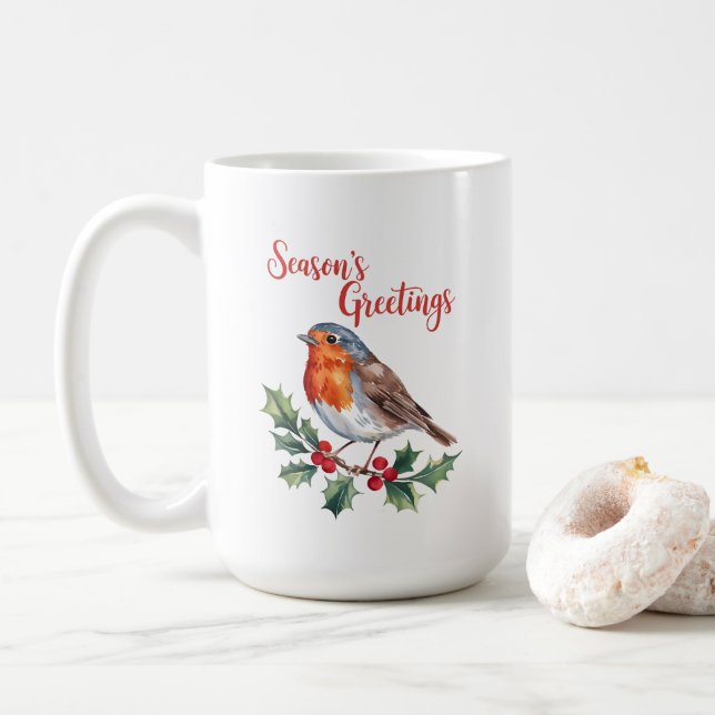 Säsongshälsningar från Cheerful Robin Kaffemugg (Med munk)