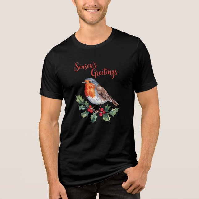 Säsongshälsningar från Cheerful Robin T Shirt (Framsida)