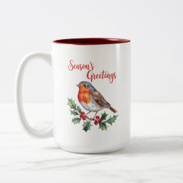 Säsongshälsningar från Cheerful Robin Två-Tonad Mugg