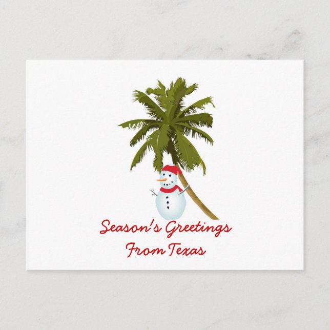 Säsongshälsningar från Texas, Snögubbe handflatan  Helg Vykort (Framsida)