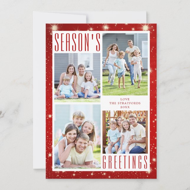 Säsonhälsningar 4 Fotokollage Red Ljus Julkort (Framsida)