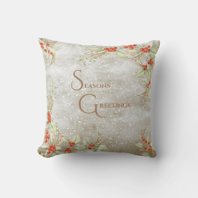 Säsonhälsningar Blommigt Typografi - jul Kudde (Framsida)