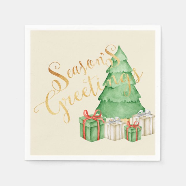 Säsonhälsningar Elegant för vattenfärgsjul Pappersservett (Framsidan)