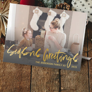 Säsonhälsningar Faux Guld Calligraphy Jul Vykort