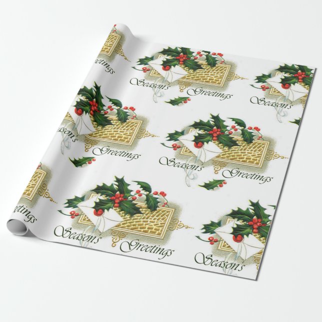 Säsonhälsningar för vintage presentpapper (Utrullad)