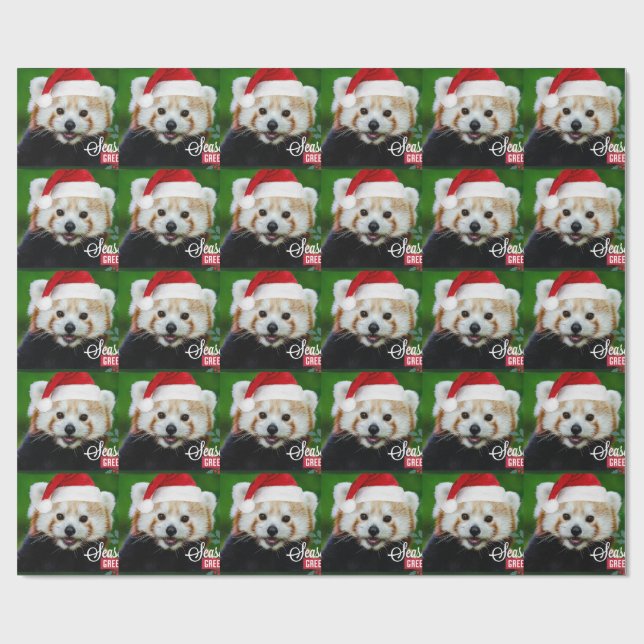 Säsonhälsningar från Red Panda Santa Presentpapper (Platt)