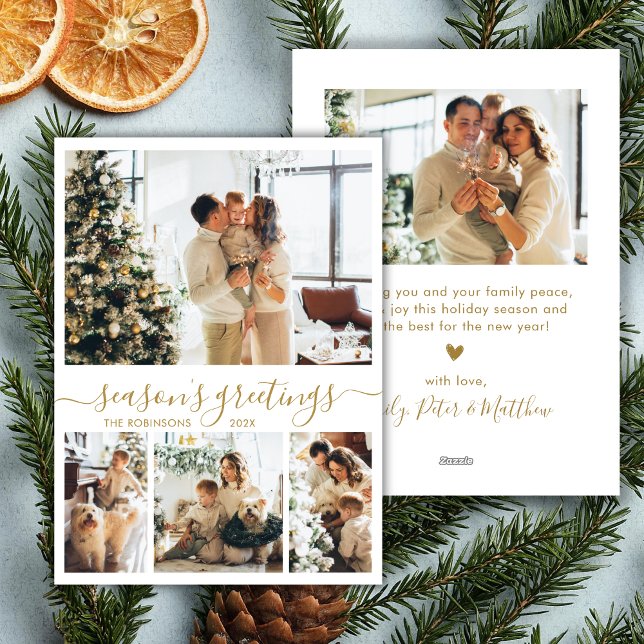 Säsonhälsningar Guld Script 4 Photo jul Julkort (Skapare uppladdad)