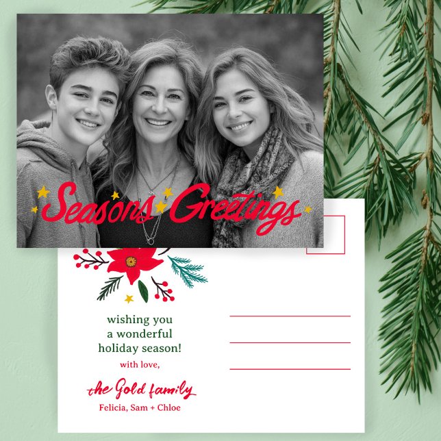 SÄSONHÄLSNINGAR Hand Drawn ANPASSNINGSBAR PHOTO Helg Vykort (SEASONS GREETINGS Hand-Drawn CUSTOM PHOTO Holiday Postcard
)