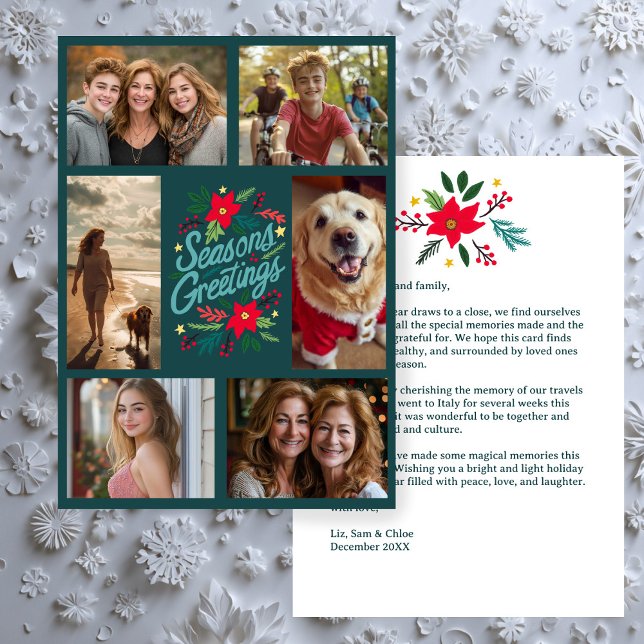 SÄSONHÄLSNINGAR Handritad ANPASSNINGSBAR 6 FOTO Julkort (SEASONS GREETINGS Hand-Drawn CUSTOM 6 PHOTO Christmas Holiday Card
)