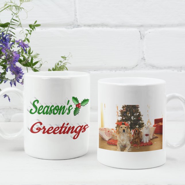 Säsonhälsningar Holly-fotoskript för julfotboll Kaffemugg (Skapare uppladdad)