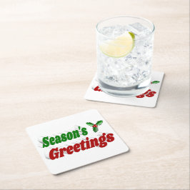 Säsonhälsningar Holly-jultypografi Underlägg Papper Kvadrat