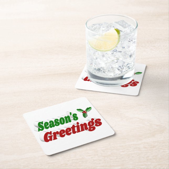 Säsonhälsningar Holly-jultypografi Underlägg Papper Kvadrat (Insitu)