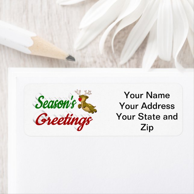 Säsonhälsningar Julskript på flygande rener Returadress Etikett (Insitu)
