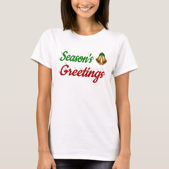 Säsonhälsningar Klockor julskript T Shirt (Framsida)