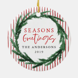 Säsonhälsningar krans + rand julfoto julgransprydnad keramik