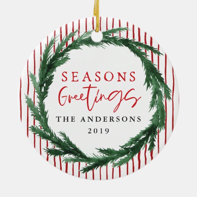 Säsonhälsningar krans + rand julfoto julgransprydnad keramik (Baksidan)