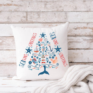 Säsonhälsningar Nautisk Träd Kustjul Kudde