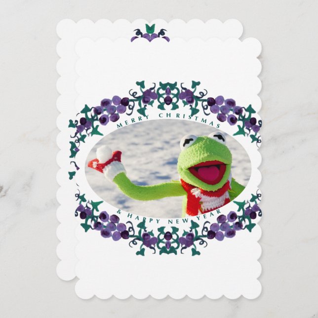 SÄSONHÄLSNINGAR Photo ram Scalloped Inv Inbjudningar (Fram/baksida)